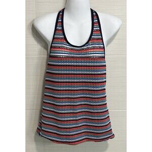 Anne Cole Crochet Style Vibrant Multicolor Striped Halter Tankini, Fits L-XL